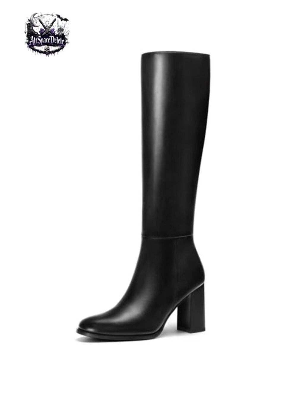 Women's Knee High Boots Faux Leather Round Toe Chunky Heel Side Zip Tall Boots